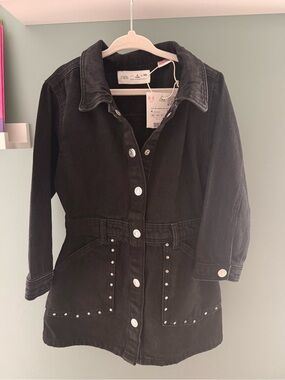 Zara Black Denim Jacket with Stud Trim